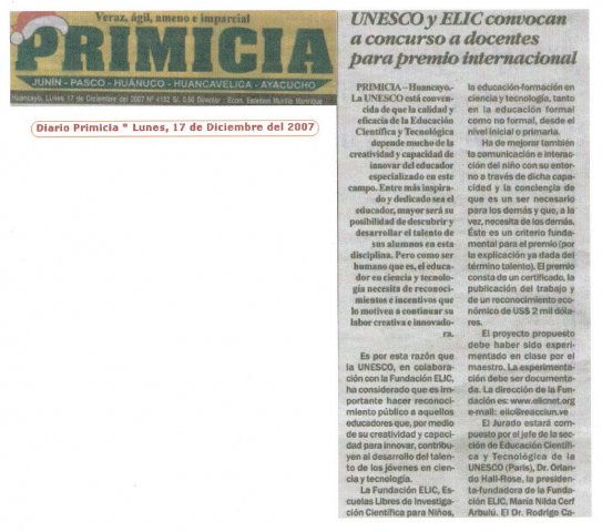 Primicia - UNESCO y ELIC